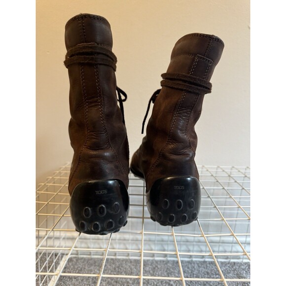 Tod's Lace-up Combat Boots in Dark Brown Suede Leather Italy Vibram Size 38.5 8 - Picture 10 of 11